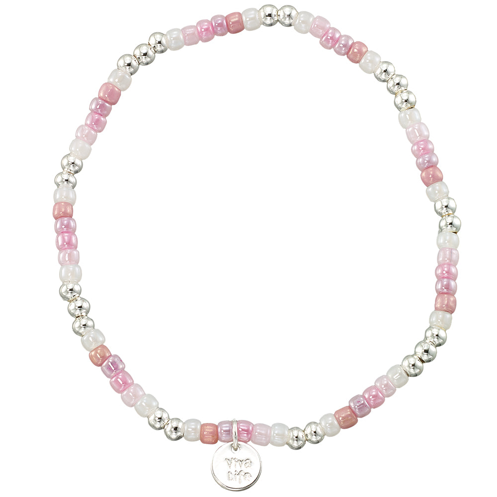 Pearlized Seedbead & Metal Bead Stretch Bracelet