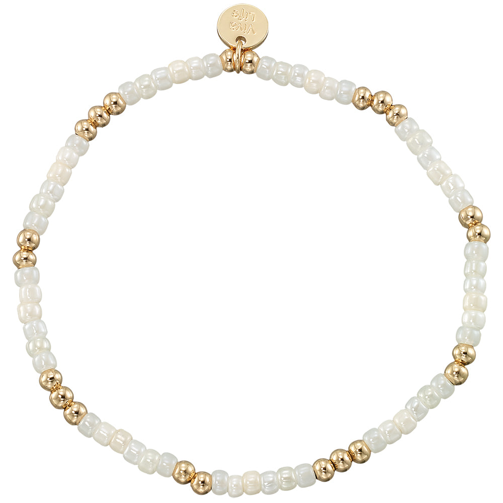 Pearlized Seedbead & Metal Bead Stretch Bracelet
