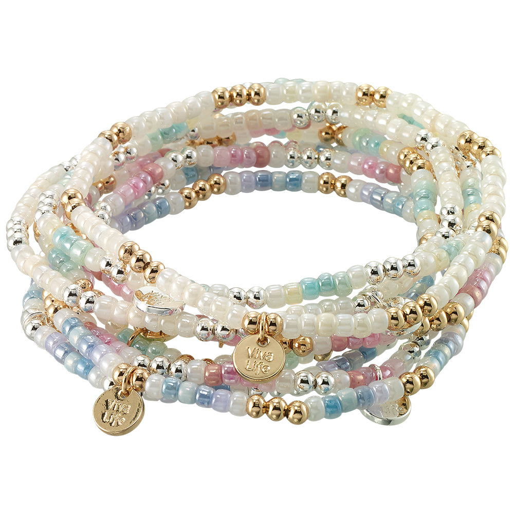 Pearlized Seedbead & Metal Bead Stretch Bracelet