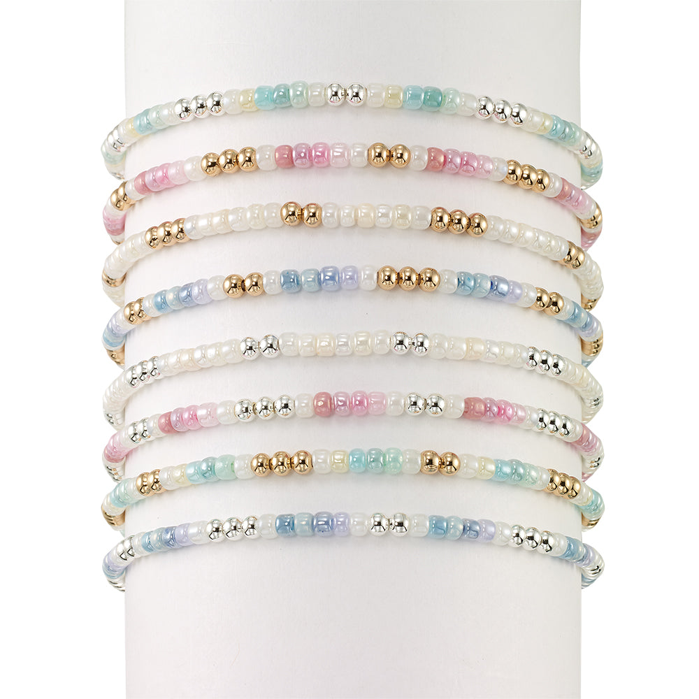 Pearlized Seedbead & Metal Bead Stretch Bracelet