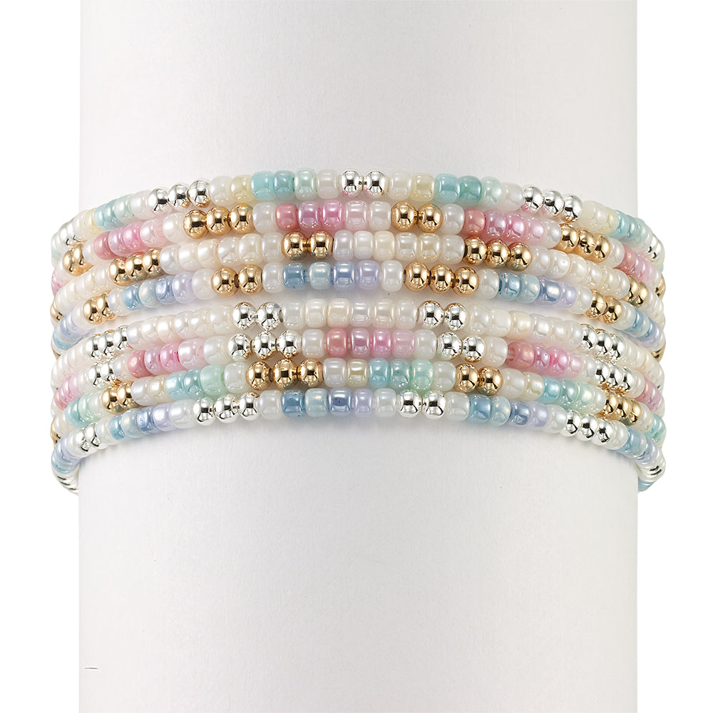 Pearlized Seedbead & Metal Bead Stretch Bracelet
