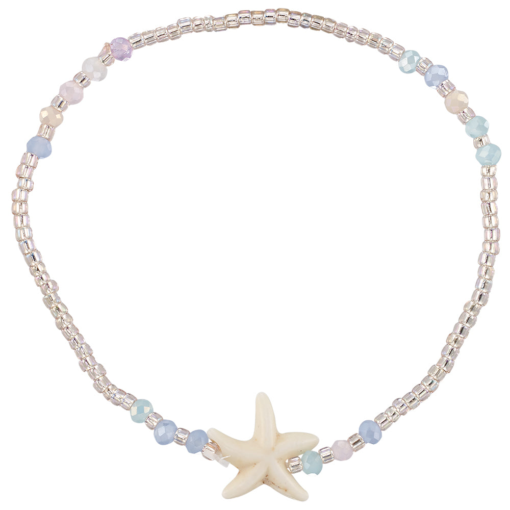 Starfish, Seedbead & Crystal Stretch Bracelet