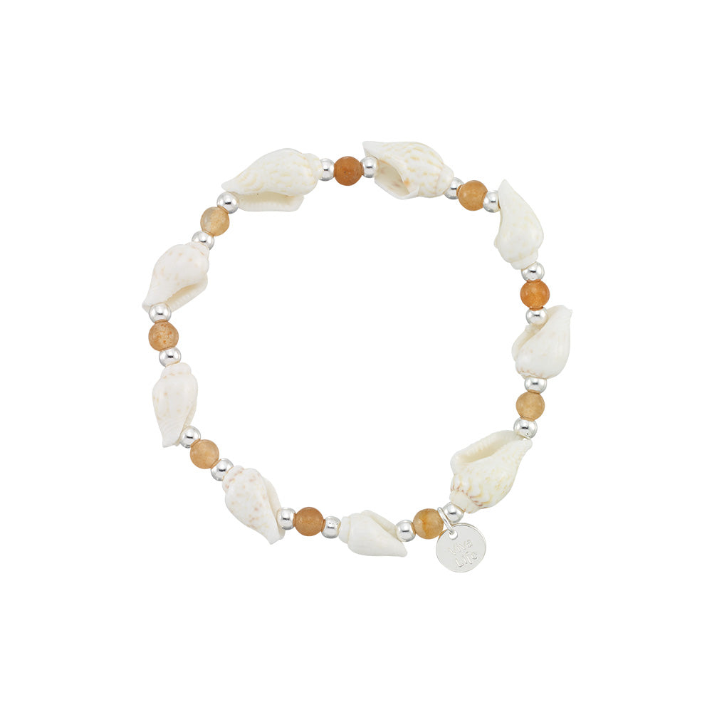 Nassa &amp; Stone Bead Stretch Bracelet