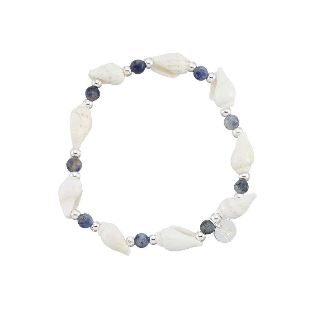 Nassa &amp; Stone Bead Stretch Bracelet