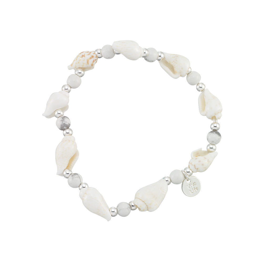 Nassa &amp; Stone Bead Stretch Bracelet