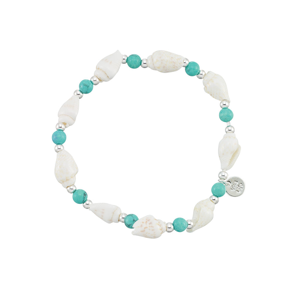 Nassa &amp; Stone Bead Stretch Bracelet