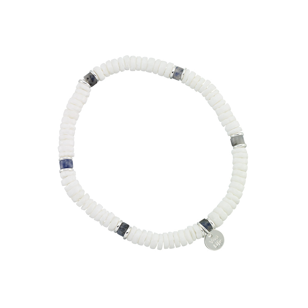 Clam Shell &amp; Stone Bead Stretch Bracelet