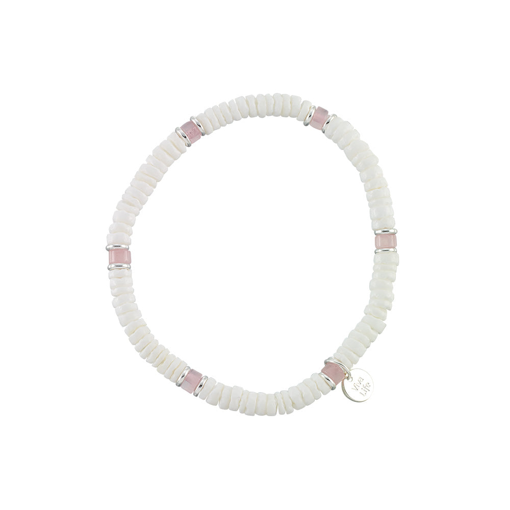 Clam Shell &amp; Stone Bead Stretch Bracelet