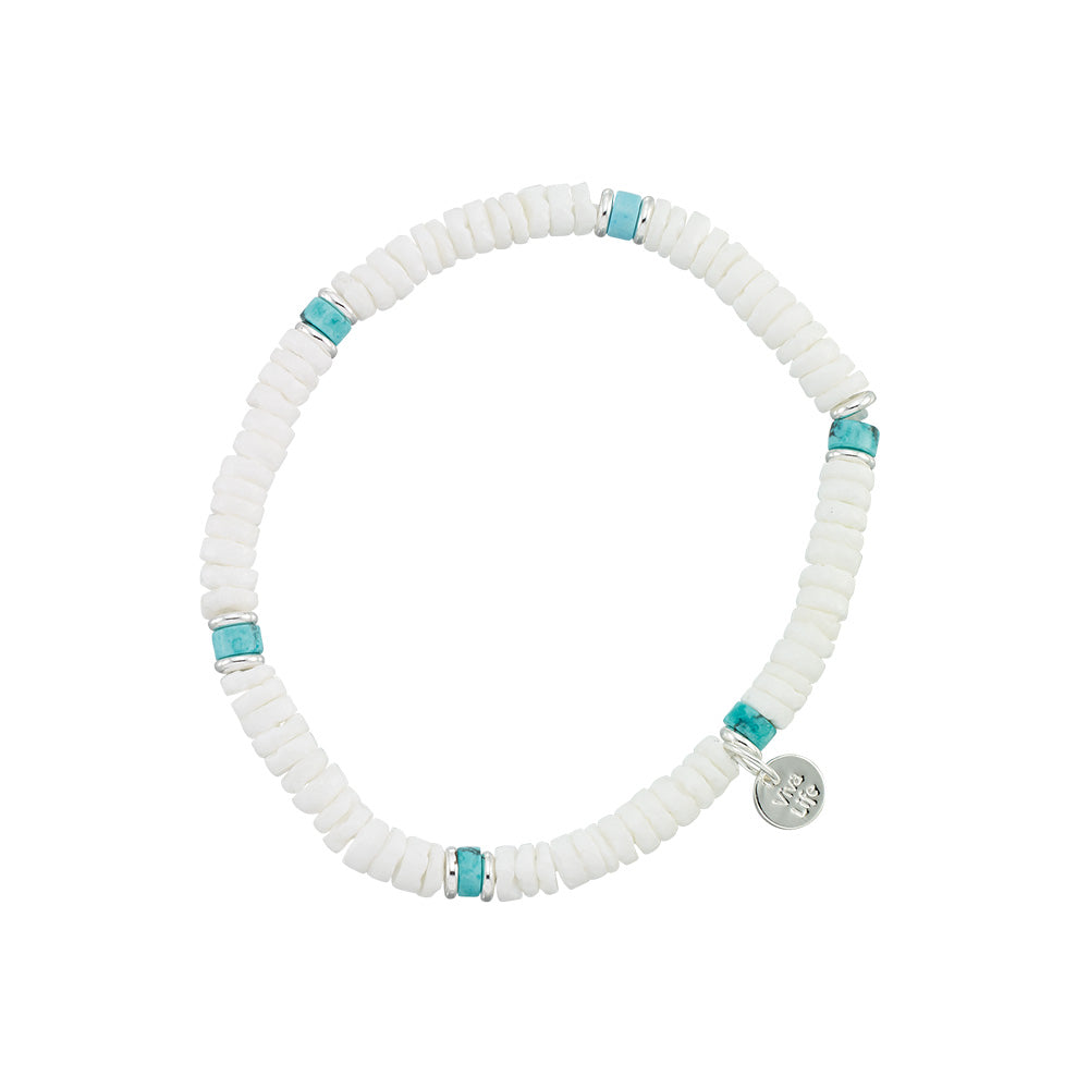 Clam Shell &amp; Stone Bead Stretch Bracelet