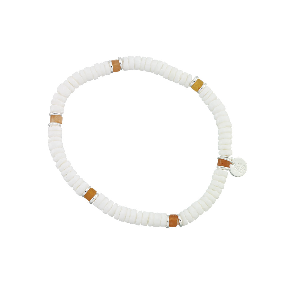 Clam Shell & Stone Bead Stretch Bracelet