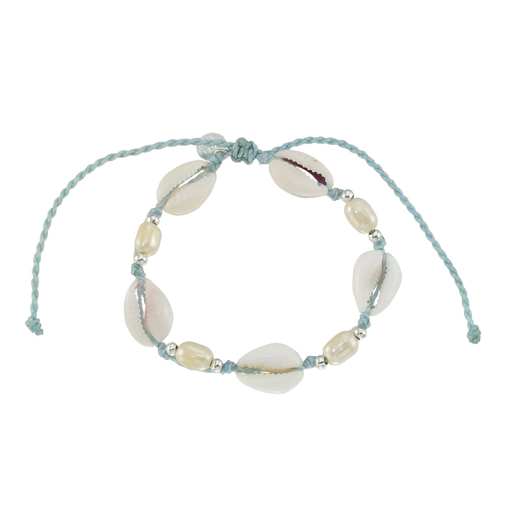 Adjustable Cowrie and Pearl Bracelet
