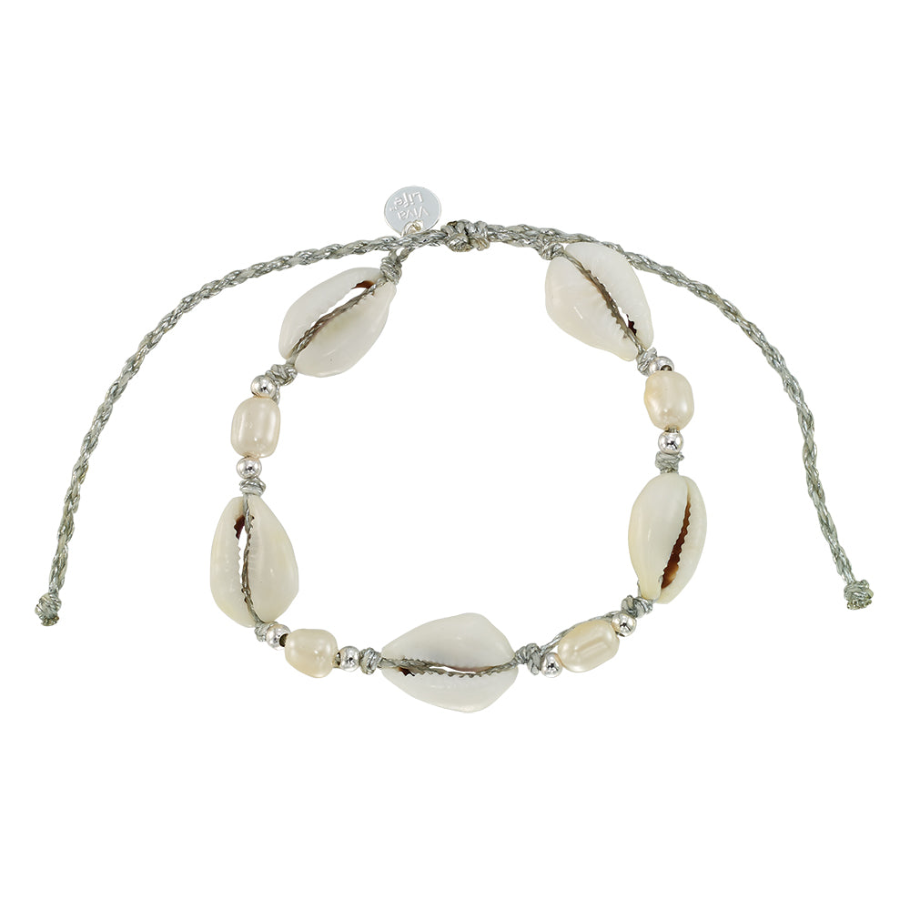 Adjustable Cowrie and Pearl Bracelet