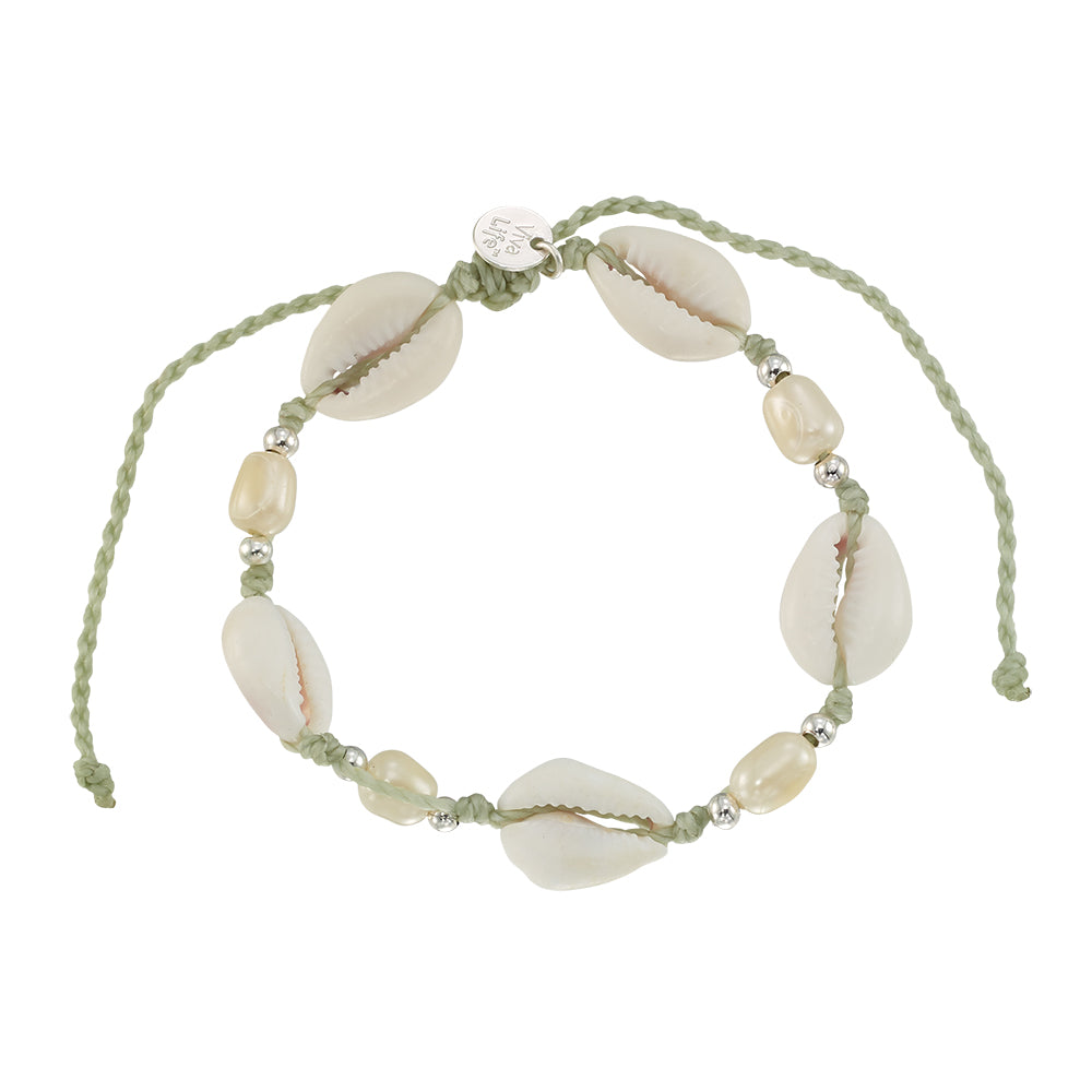 Adjustable Cowrie and Pearl Bracelet