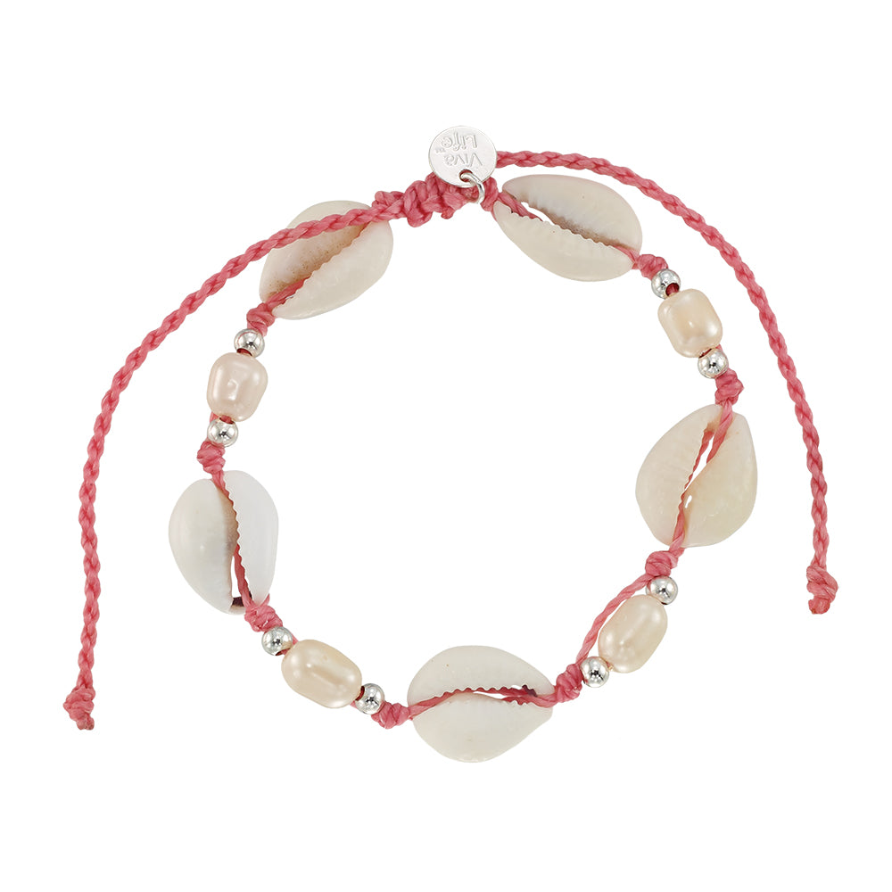 Adjustable Cowrie and Pearl Bracelet