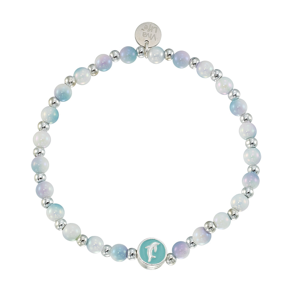 Enamel Dolphin Acrylic Bead Bracelet