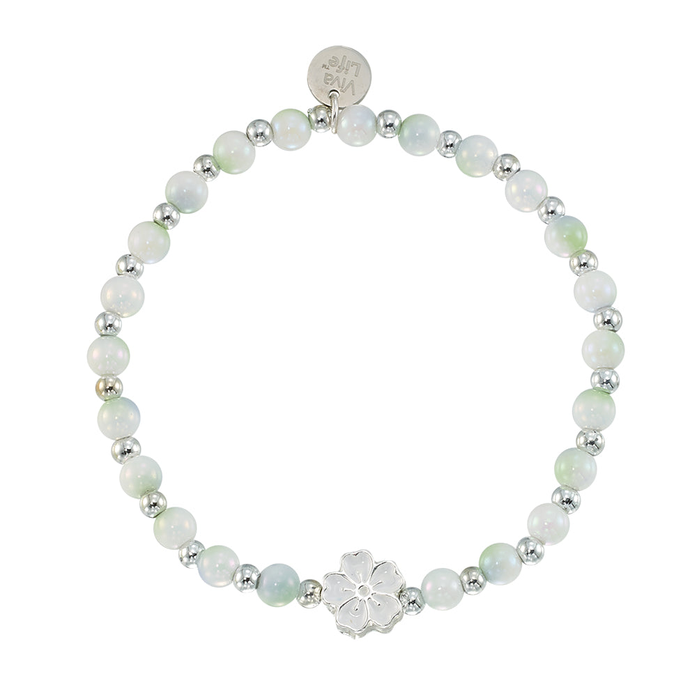 Enamel Hibiscus Acrylic Bead Bracelet