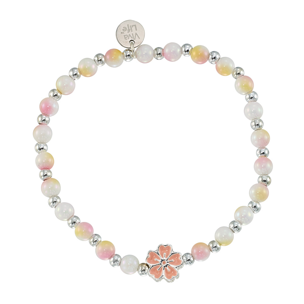 Enamel Hibiscus Acrylic Bead Bracelet