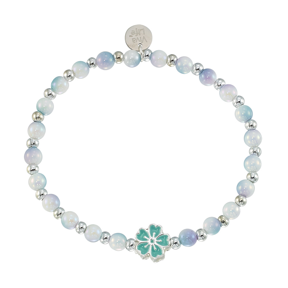 Enamel Hibiscus Acrylic Bead Bracelet