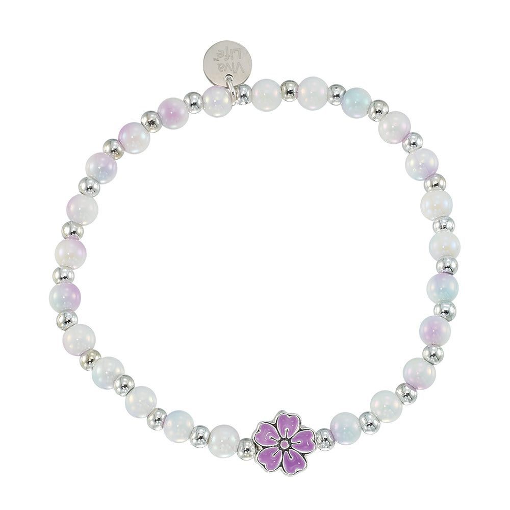 Enamel Hibiscus Acrylic Bead Bracelet