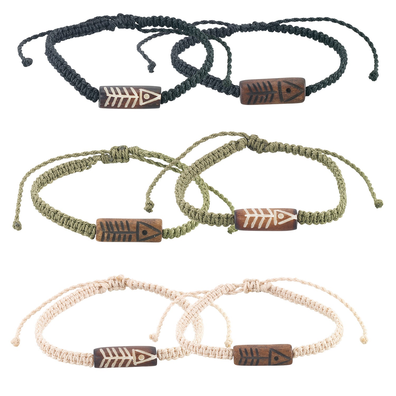Macrame Wooded Fish Bracelet
