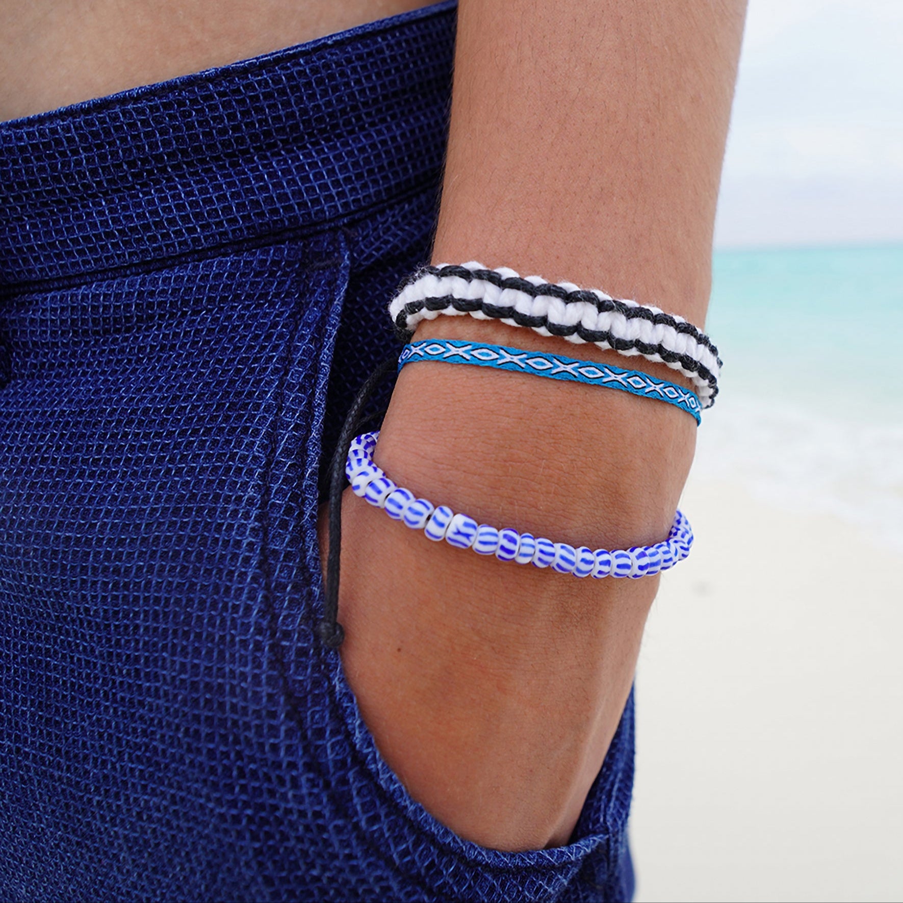 Striped Glass Bead Macrame Bracelet