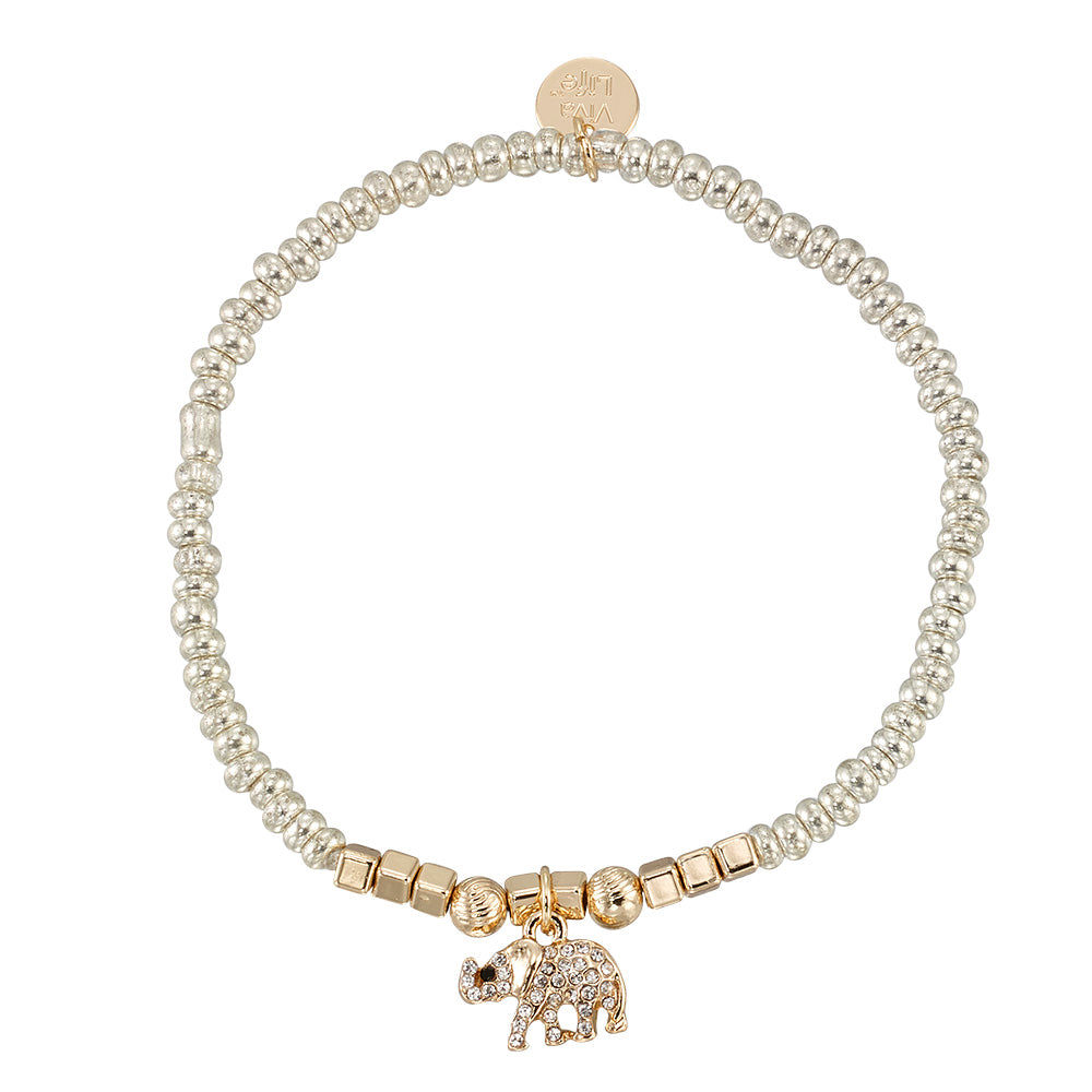 Crystal Elephant Seedbead Stretch Bracelet
