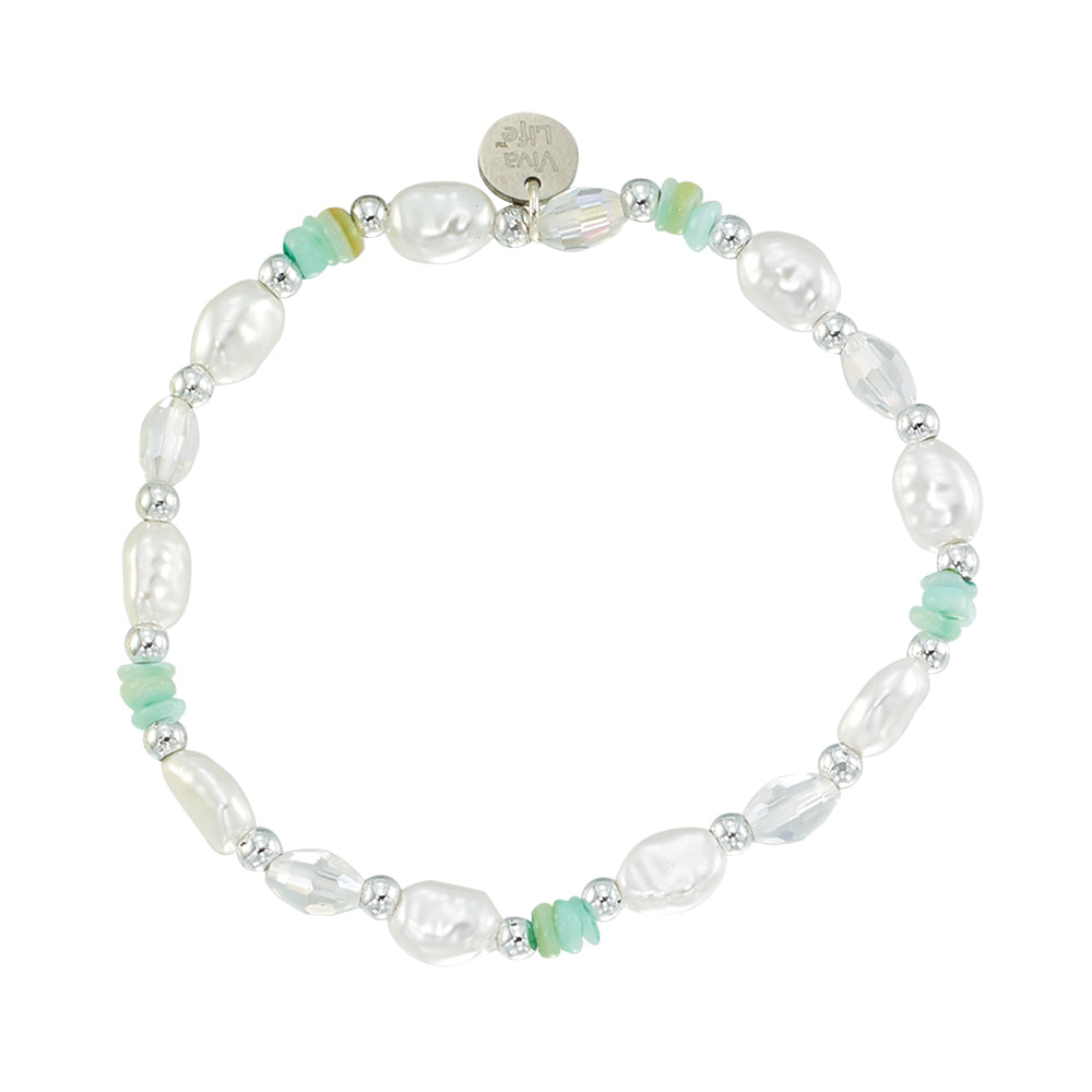Pearl and Shell Chip Stretch Bracelet