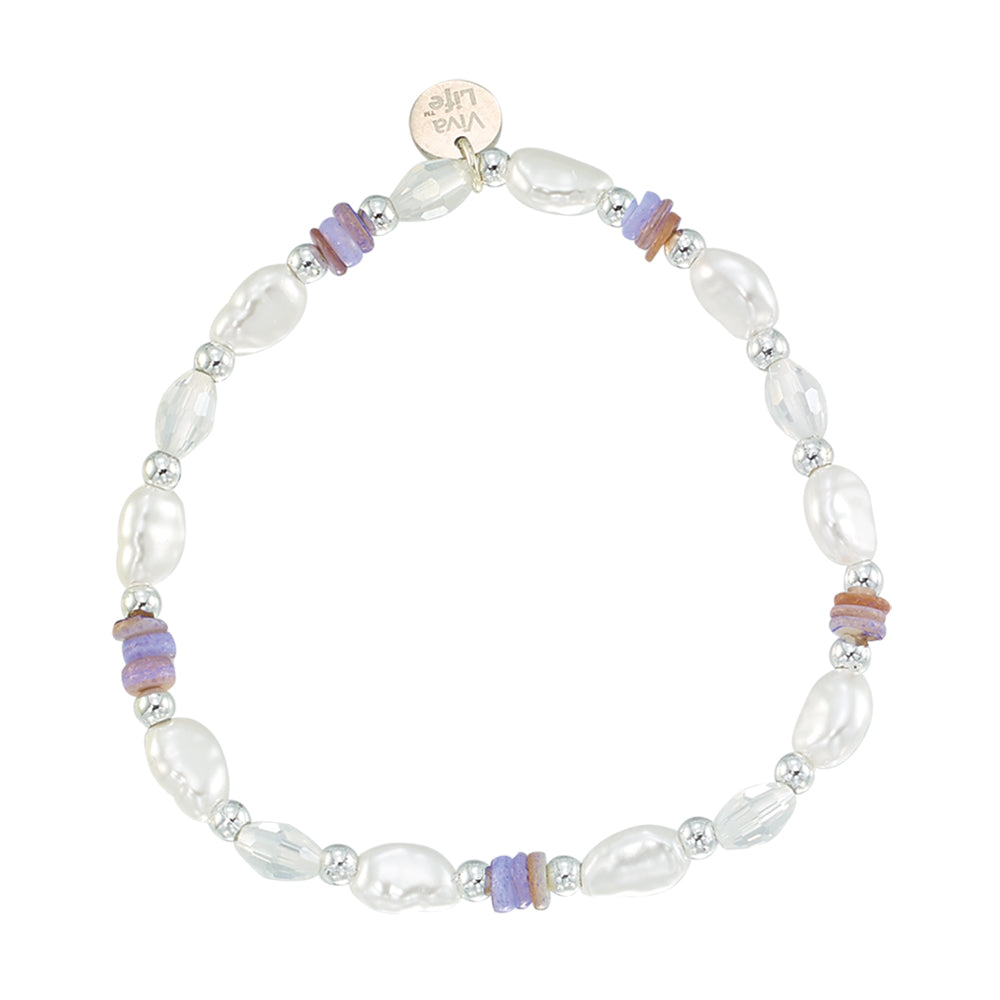 Pearl and Shell Chip Stretch Bracelet