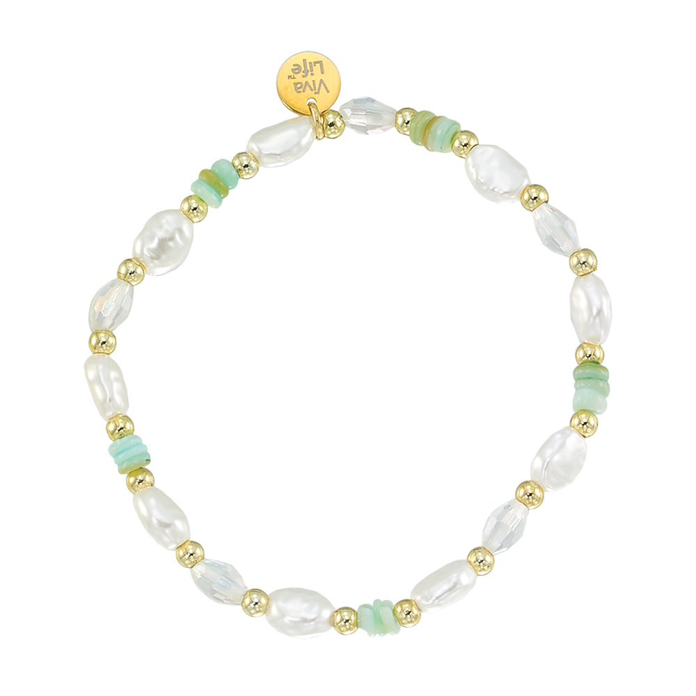 Pearl and Shell Chip Stretch Bracelet