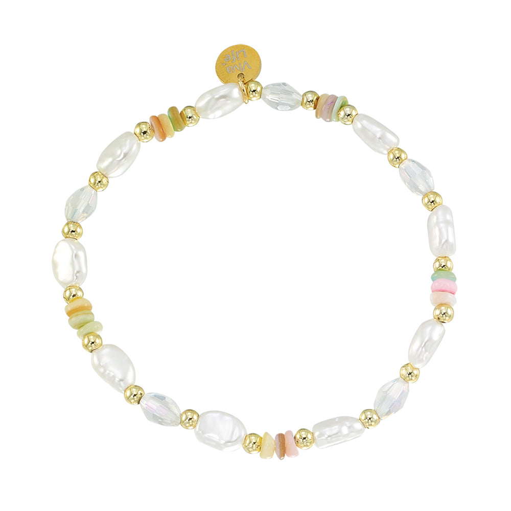 Pearl and Shell Chip Stretch Bracelet