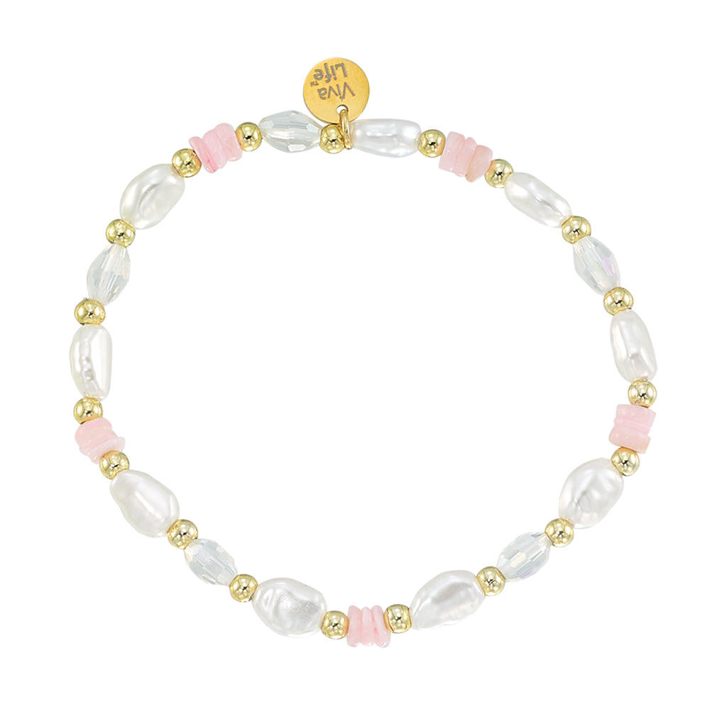 Pearl and Shell Chip Stretch Bracelet