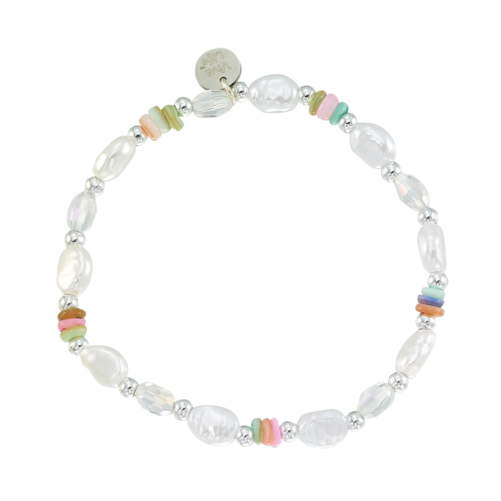 Pearl and Shell Chip Stretch Bracelet