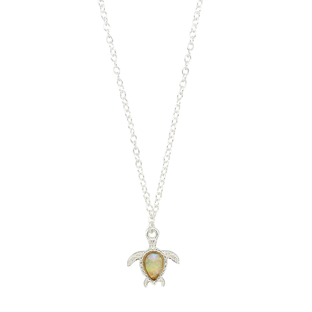 Silver Abalone Turtle 16" Necklace