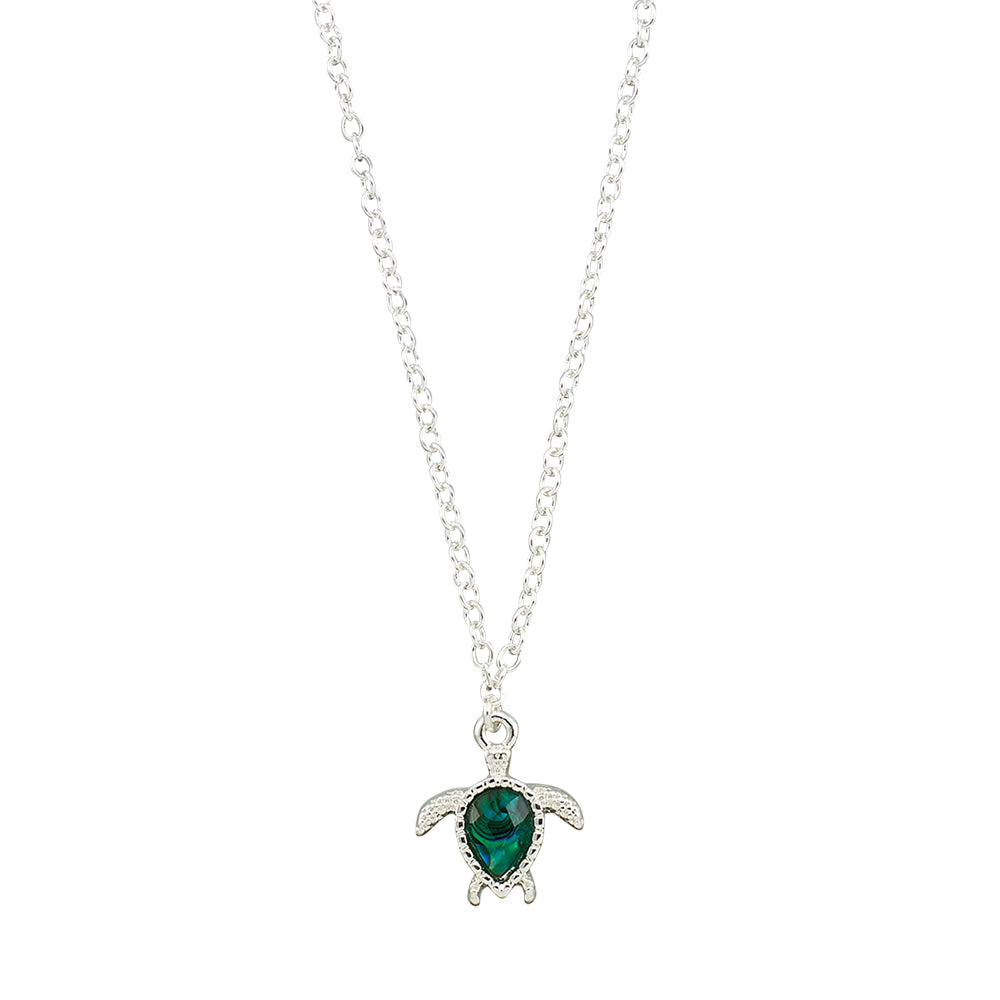 Silver Abalone Turtle 16" Necklace