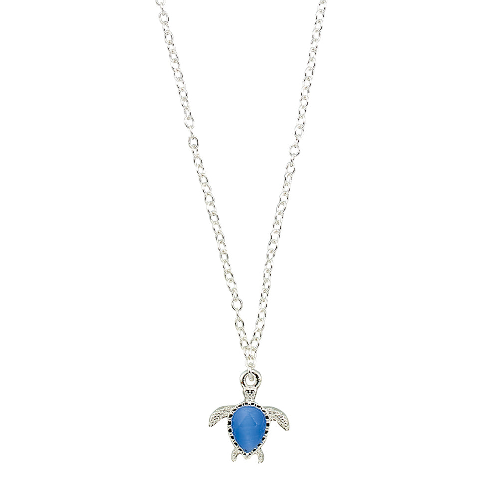 Silver Blue Cats Eye Turtle 16" Necklace