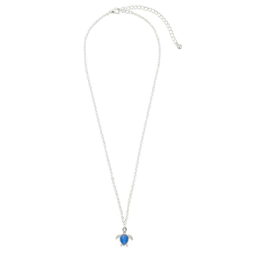 Silver Blue Cats Eye Turtle 16&quot; Necklace