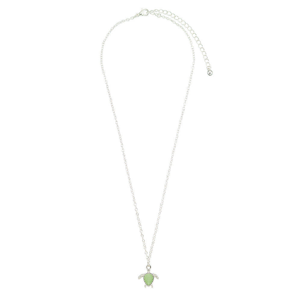 Silver Green Cats Eye Turtle 16&quot; Necklace