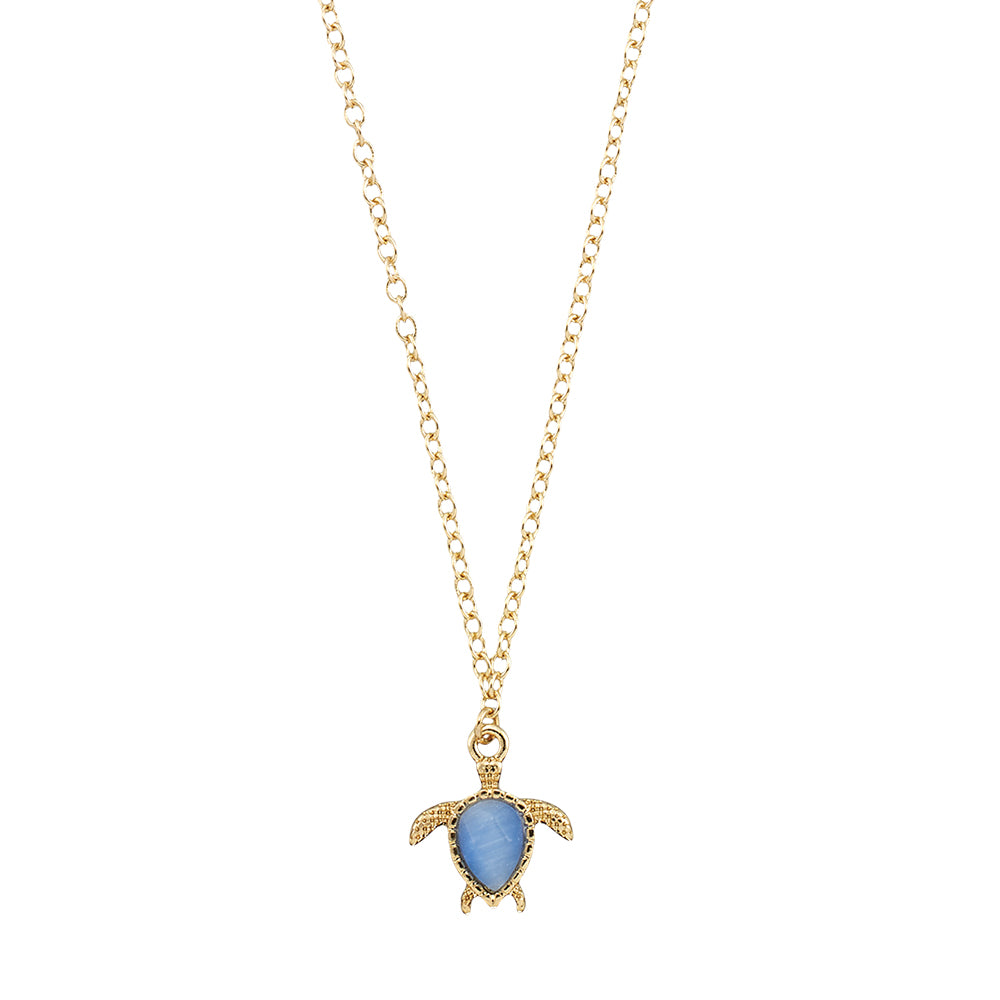 Gold Blue Cats Eye Turtle 16" Necklace