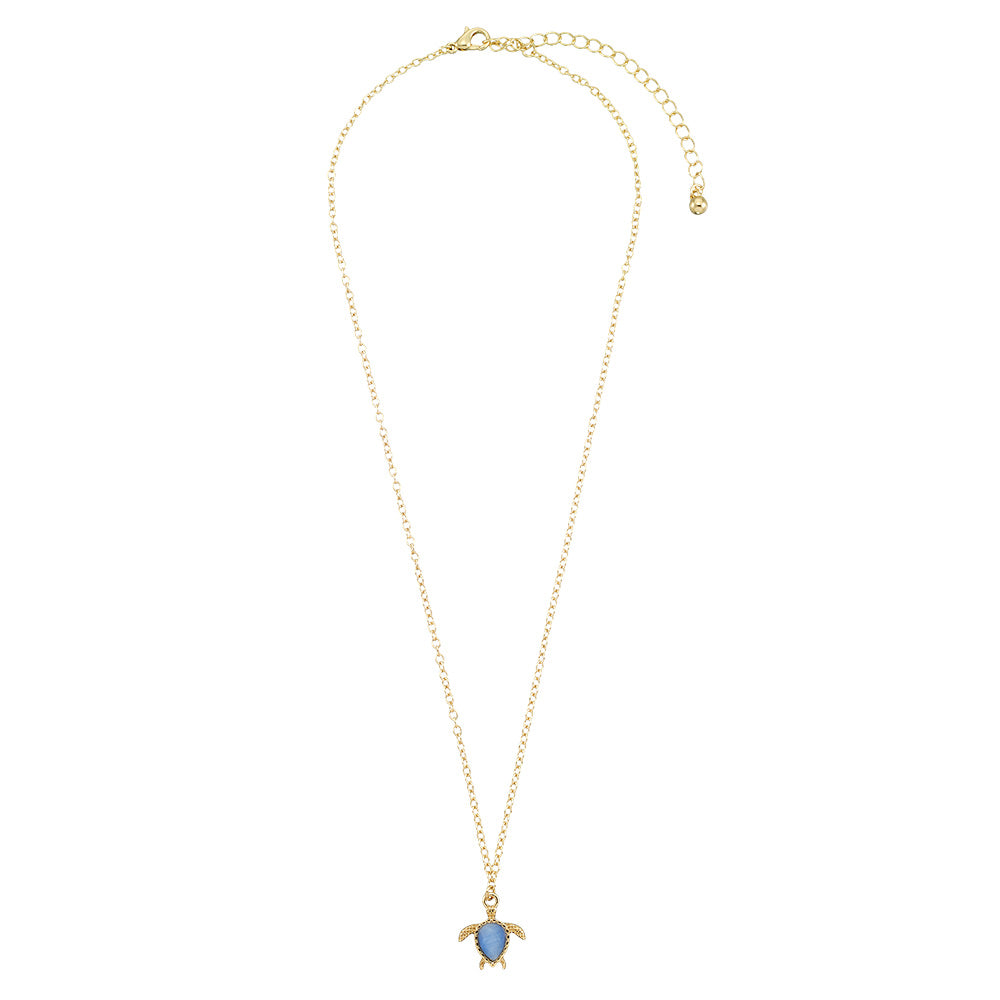 Gold Blue Cats Eye Turtle 16&quot; Necklace