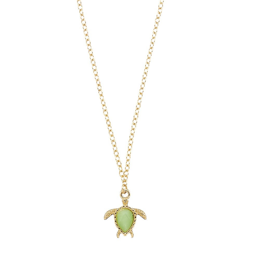 Gold Green Cats Eye Turtle 16" Necklace