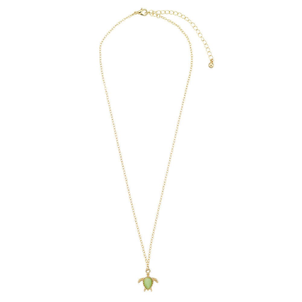 Gold Green Cats Eye Turtle 16&quot; Necklace