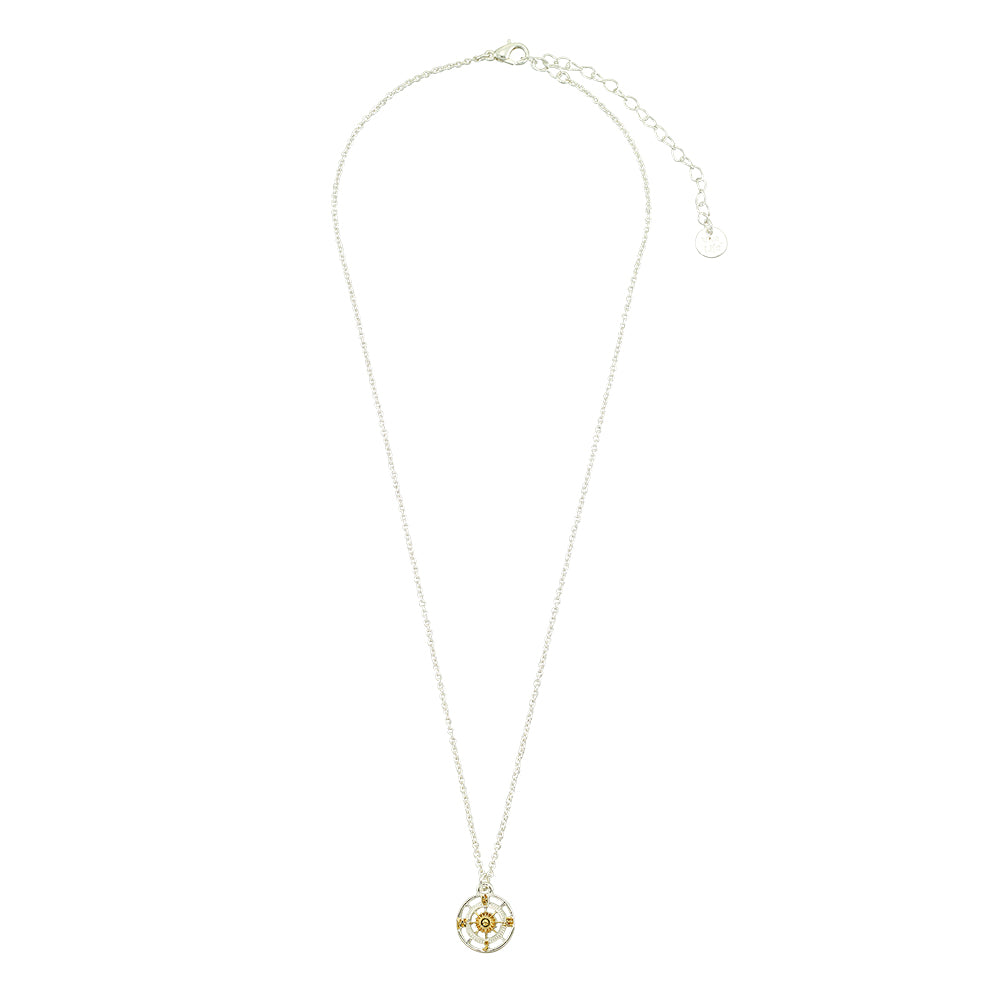 Two-Tone Compass 16&quot; Necklace