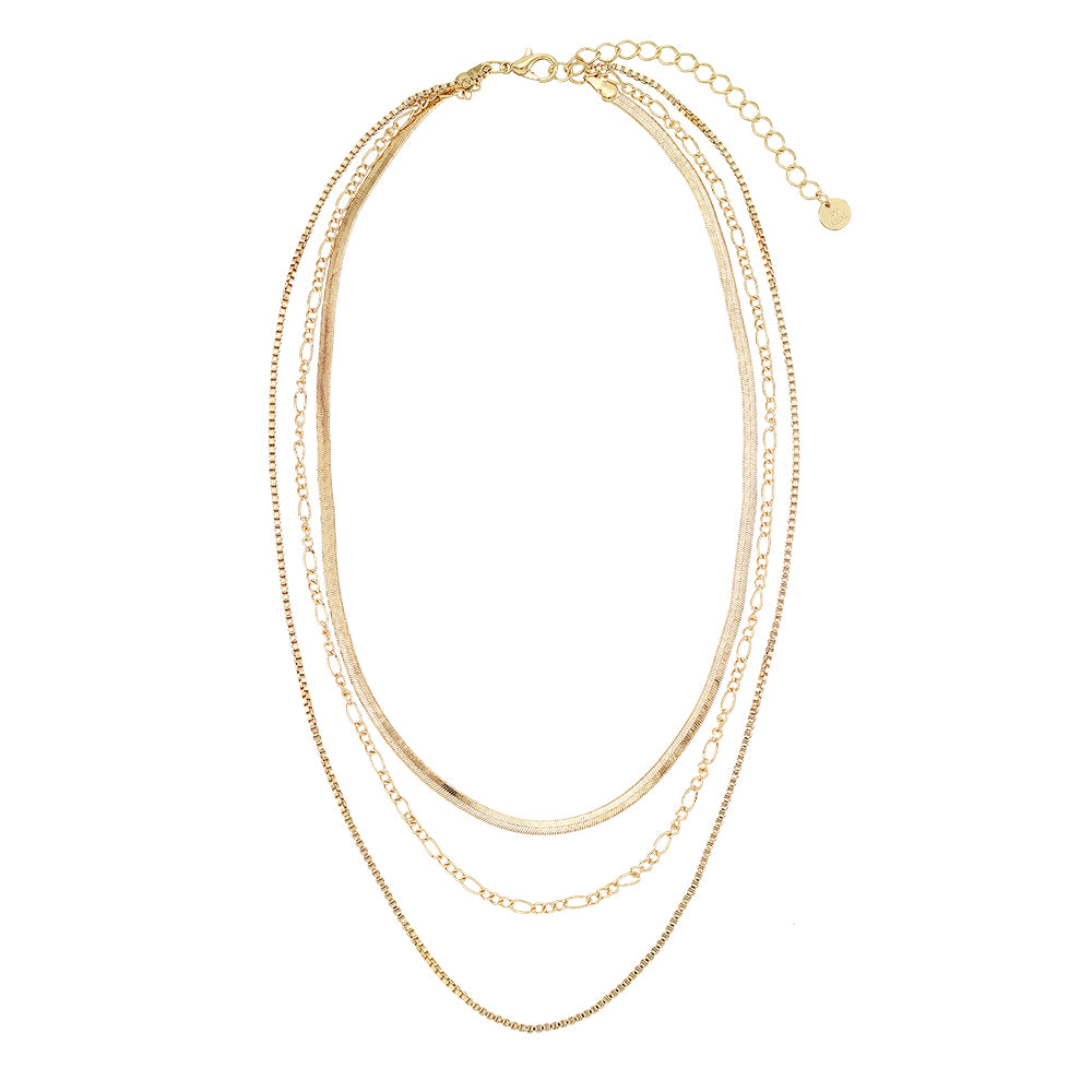 Triple Herringbone and Figaro Necklace