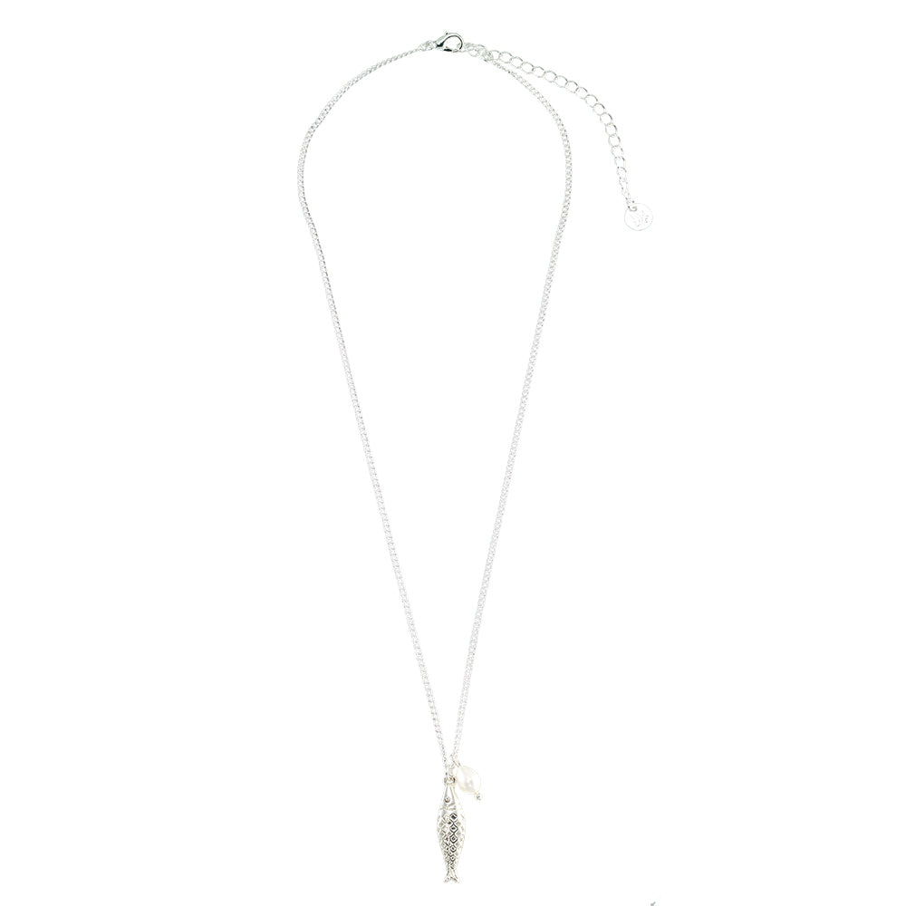 Crystal Sardine and Pearl 16&quot; Necklace
