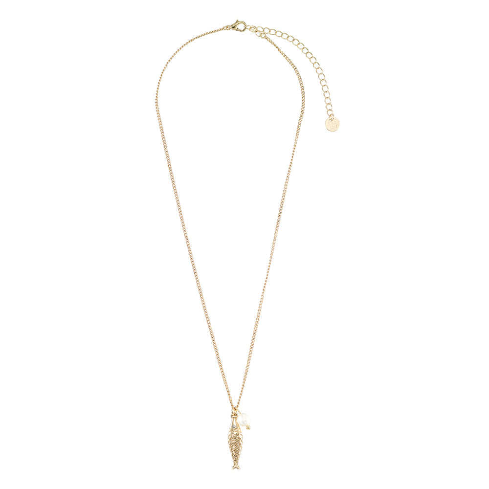 Crystal Sardine and Pearl 16" Necklace