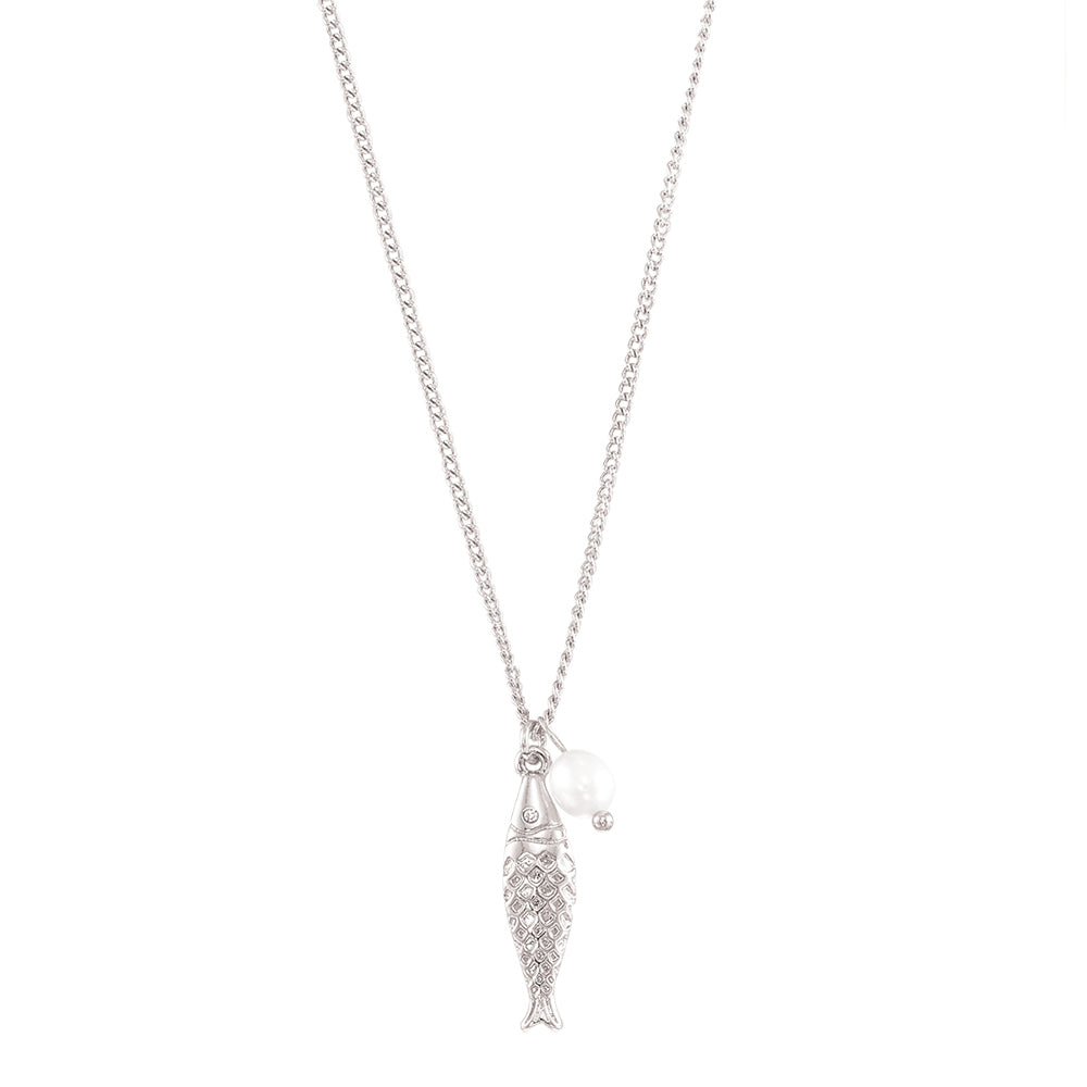 Crystal Sardine and Pearl 16" Necklace