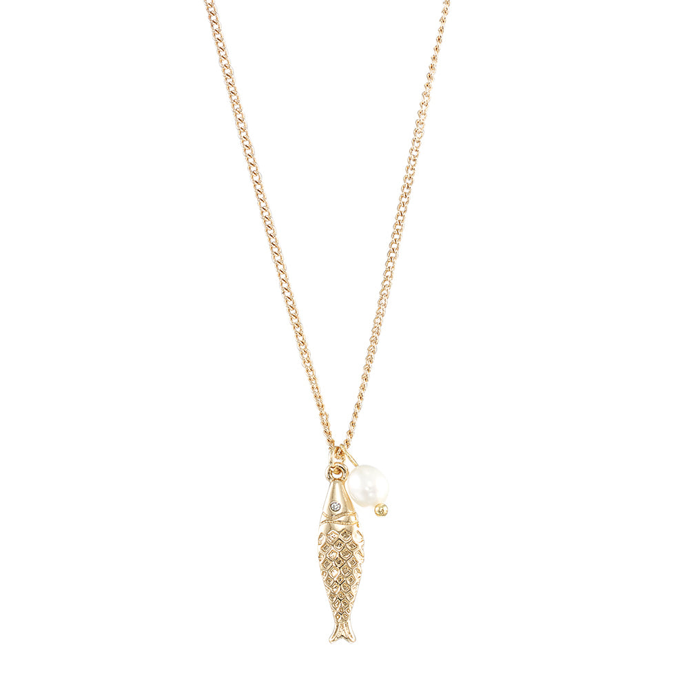 Crystal Sardine and Pearl 16" Necklace