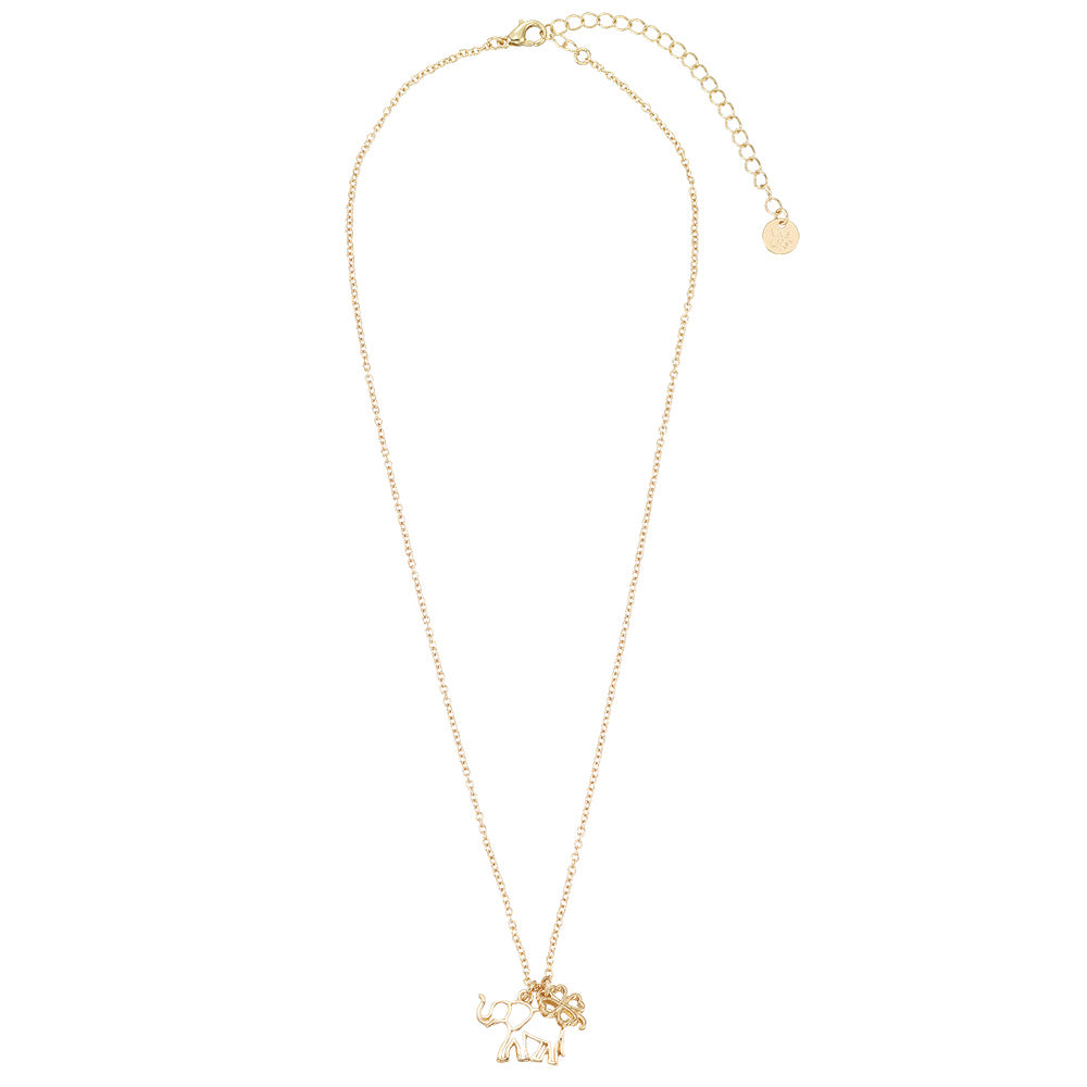 "Lucky" Elephant & Clover 16" Necklace