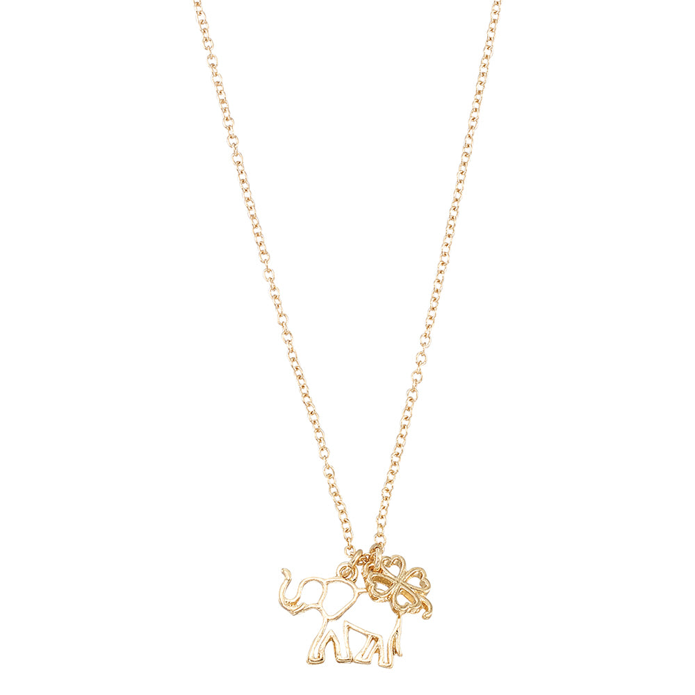 "Lucky" Elephant & Clover 16" Necklace
