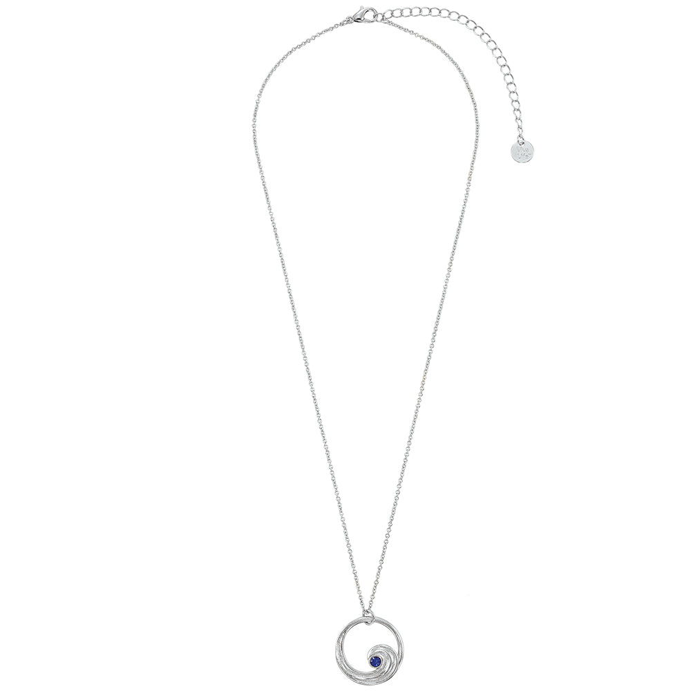 Wave Outline Crystal Pendant 16" Necklace